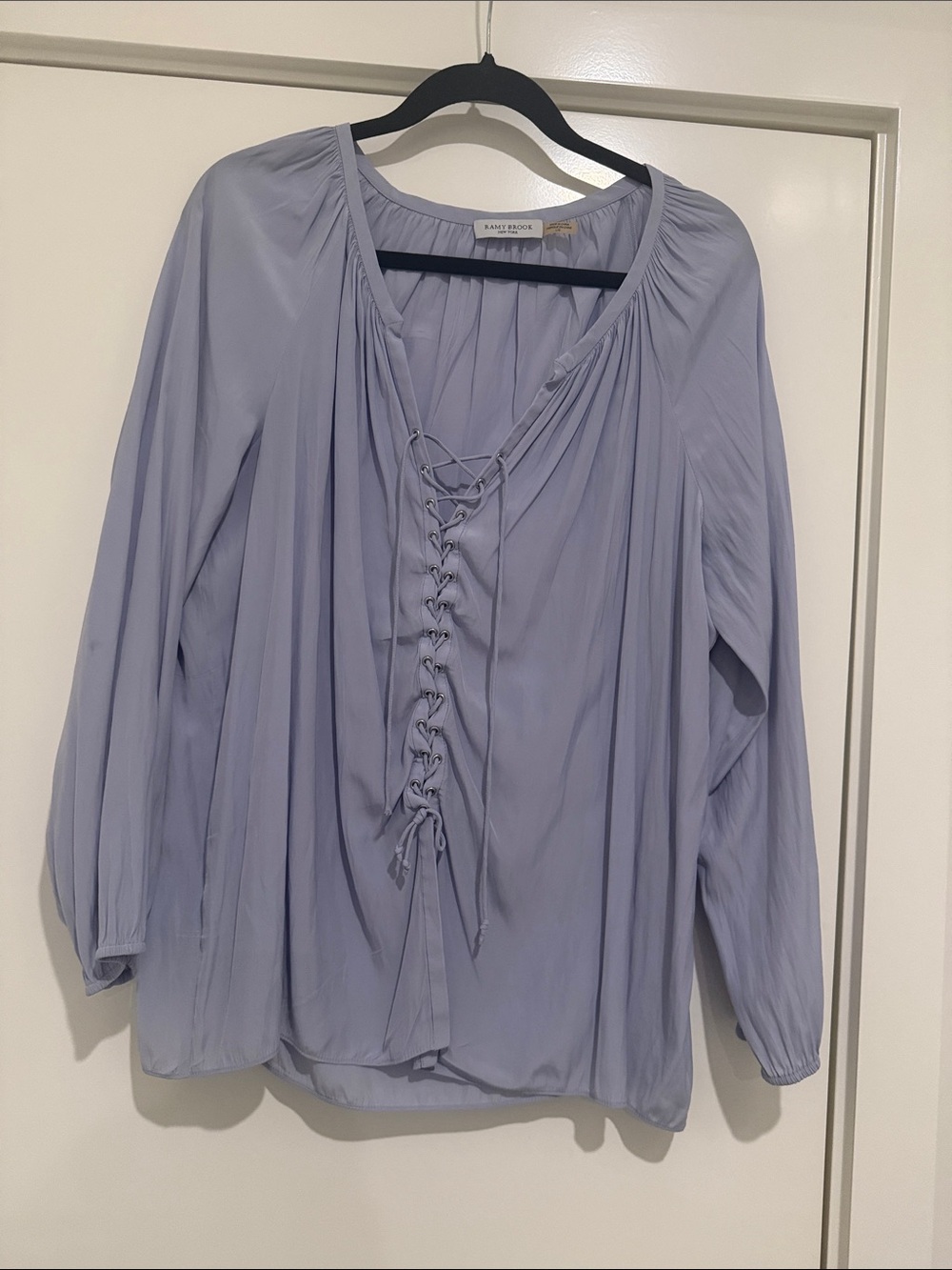 Ramy Brook baby blue Lace-Up Peasant Blouse size large